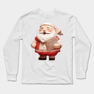 Origami Christmas Laughing Santa Claus Long Sleeve T-Shirt